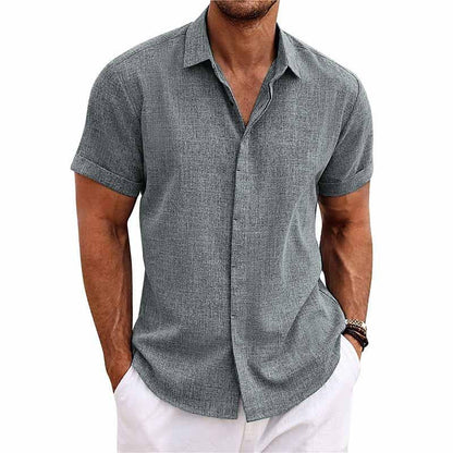 Men's Short Sleeve Button-Up Shirt with Spread Collar