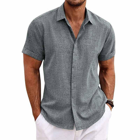 Men's Short Sleeve Button-Up Shirt with Spread Collar