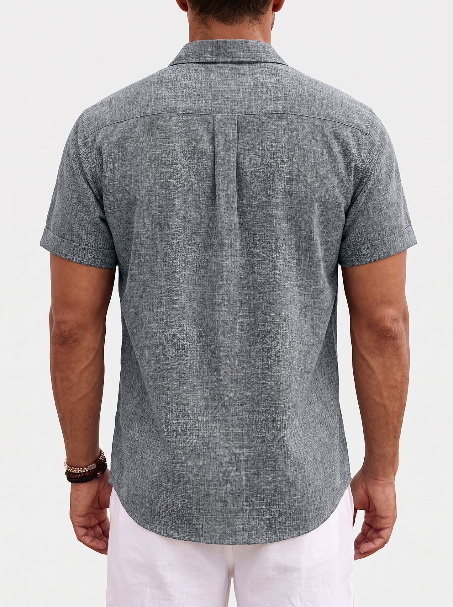 Men's Short Sleeve Button-Up Shirt with Spread Collar