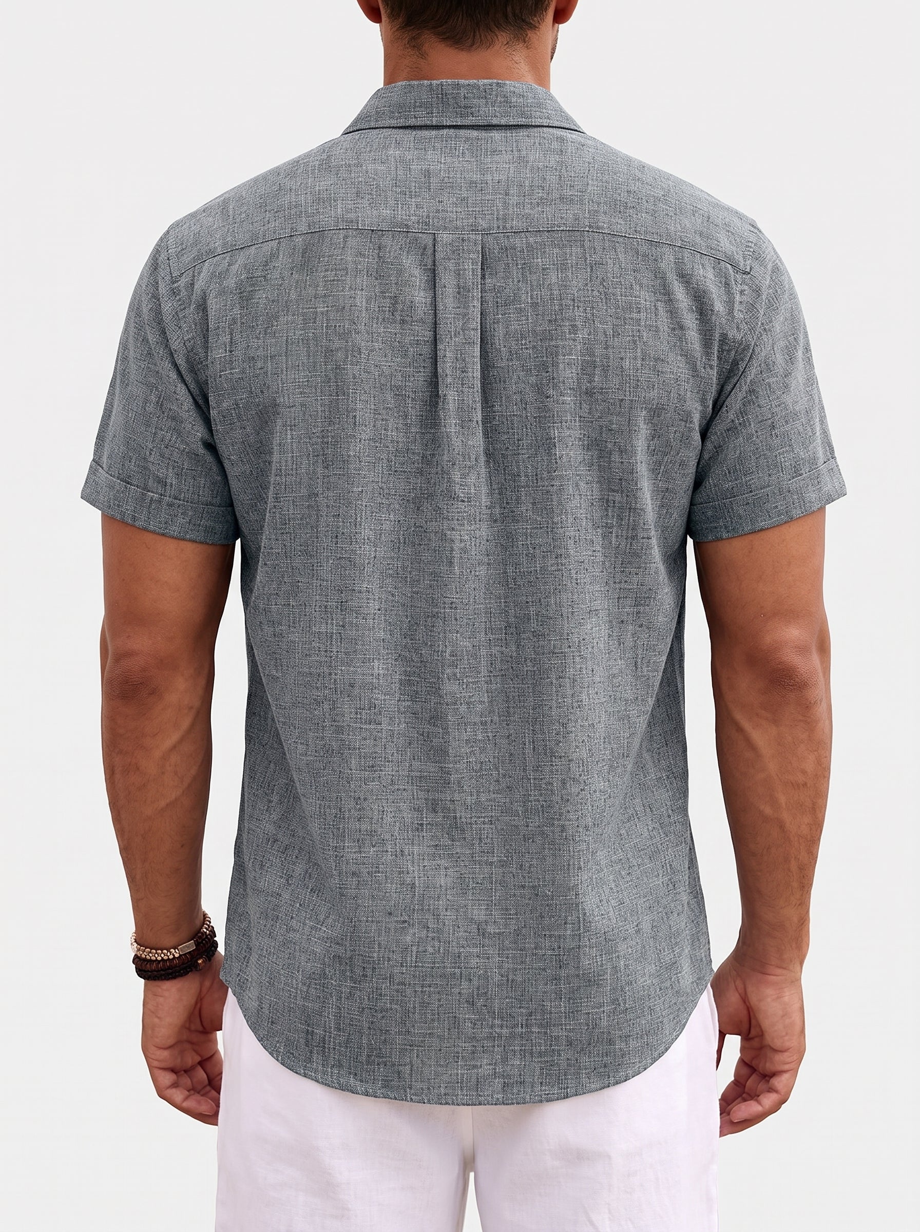 Men's Short Sleeve Button-Up Shirt with Spread Collar