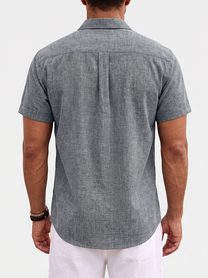 Men's Short Sleeve Button-Up Shirt with Spread Collar