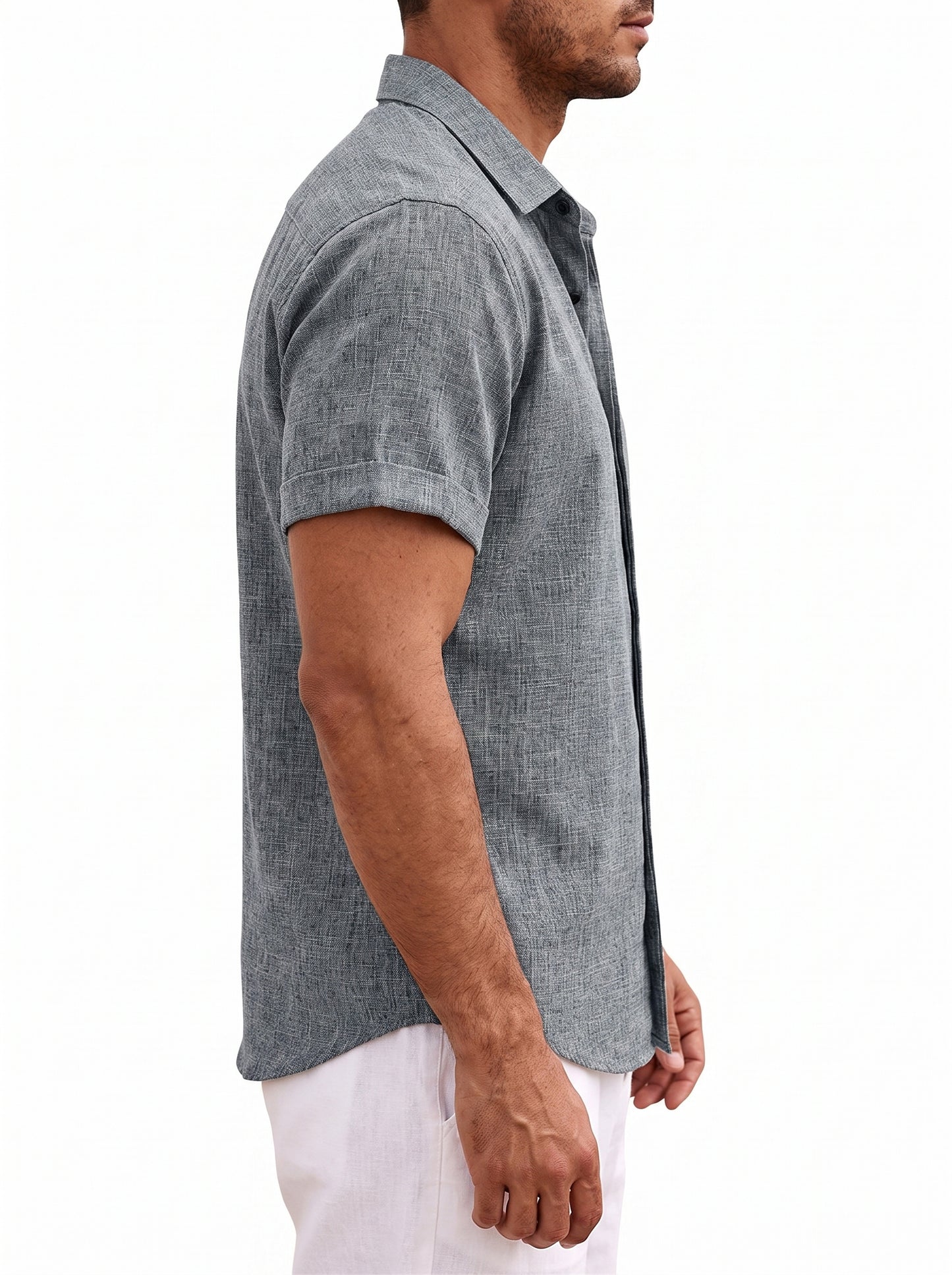 Men's Short Sleeve Button-Up Shirt with Spread Collar