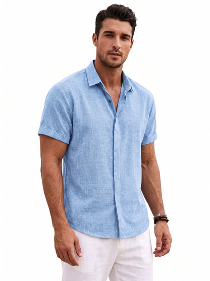 Men's Short Sleeve Button-Up Shirt with Spread Collar