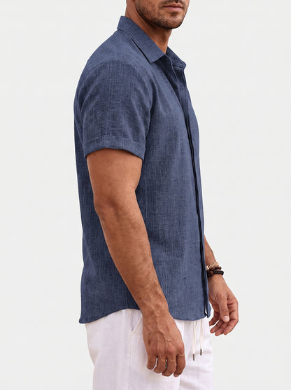 Men's Short Sleeve Button-Up Shirt with Spread Collar