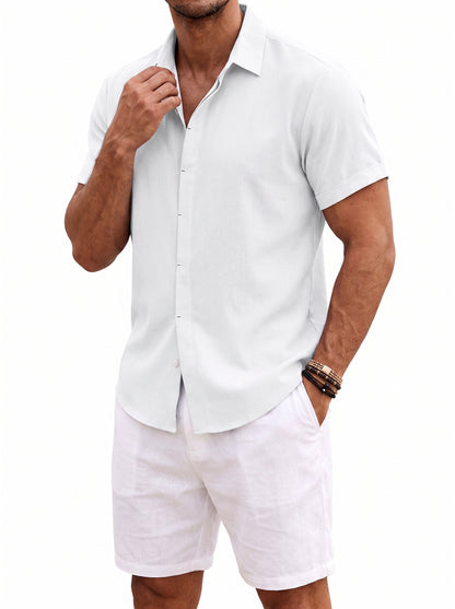 Men's Short Sleeve Button-Up Shirt with Spread Collar
