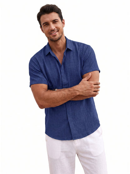 Men's Short Sleeve Button-Up Shirt with Spread Collar