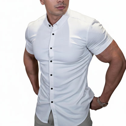 Men's Short Sleeve Button-Up Shirt with Spread Collar