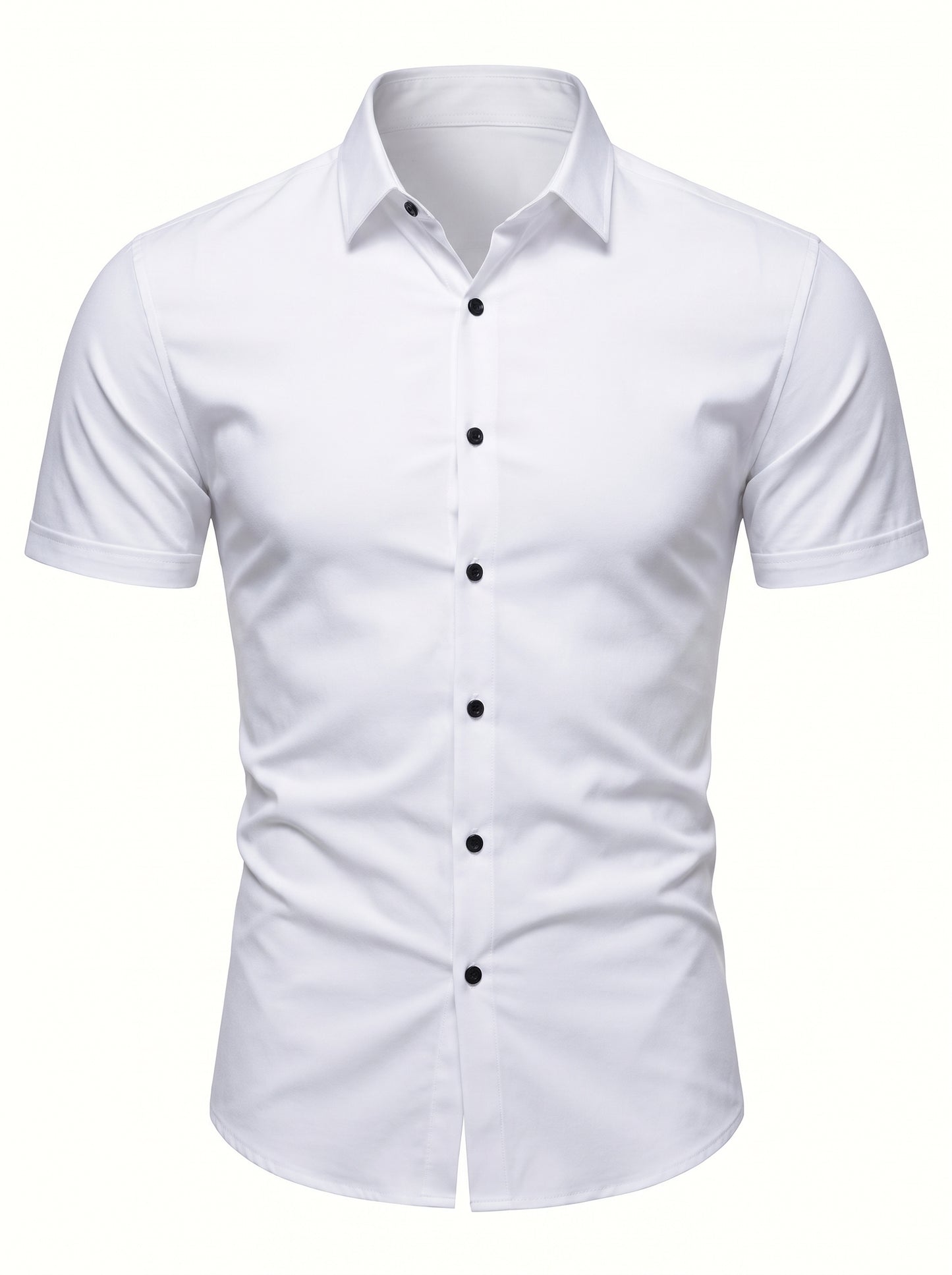 Men's Short Sleeve Button-Up Shirt with Spread Collar