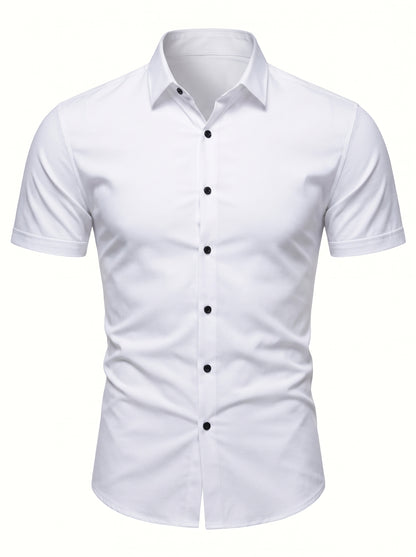 Men's Short Sleeve Button-Up Shirt with Spread Collar