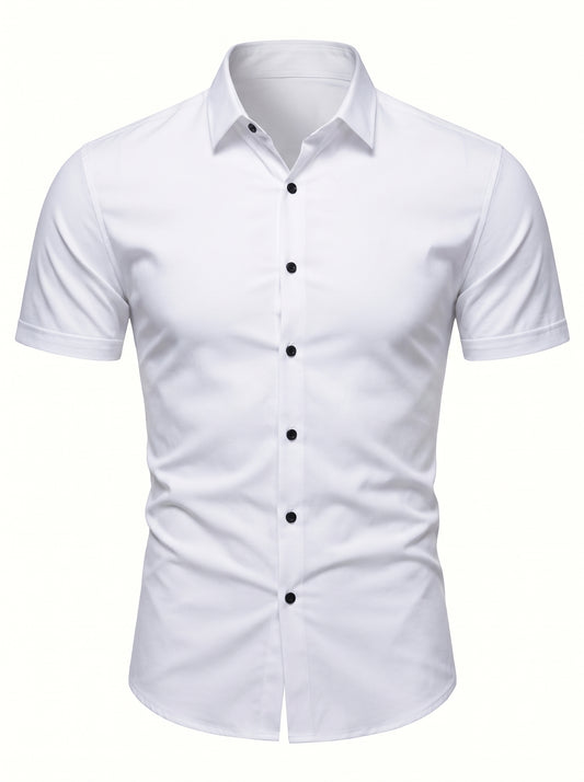 Men's Short Sleeve Button-Up Shirt with Spread Collar