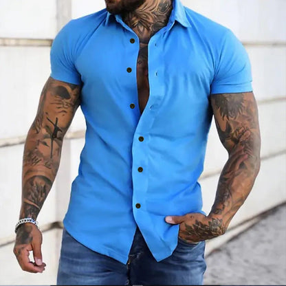 Men's Short Sleeve Button-Up Shirt with Spread Collar