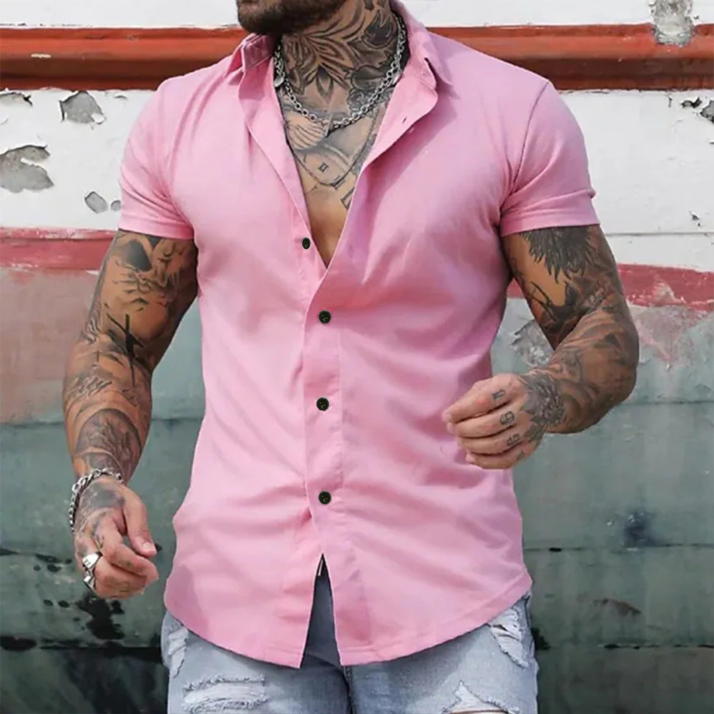 Men's Short Sleeve Button-Up Shirt with Spread Collar