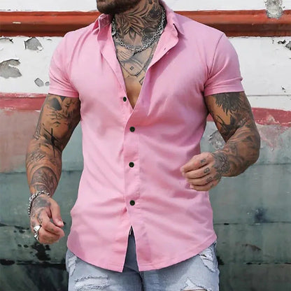 Men's Short Sleeve Button-Up Shirt with Spread Collar