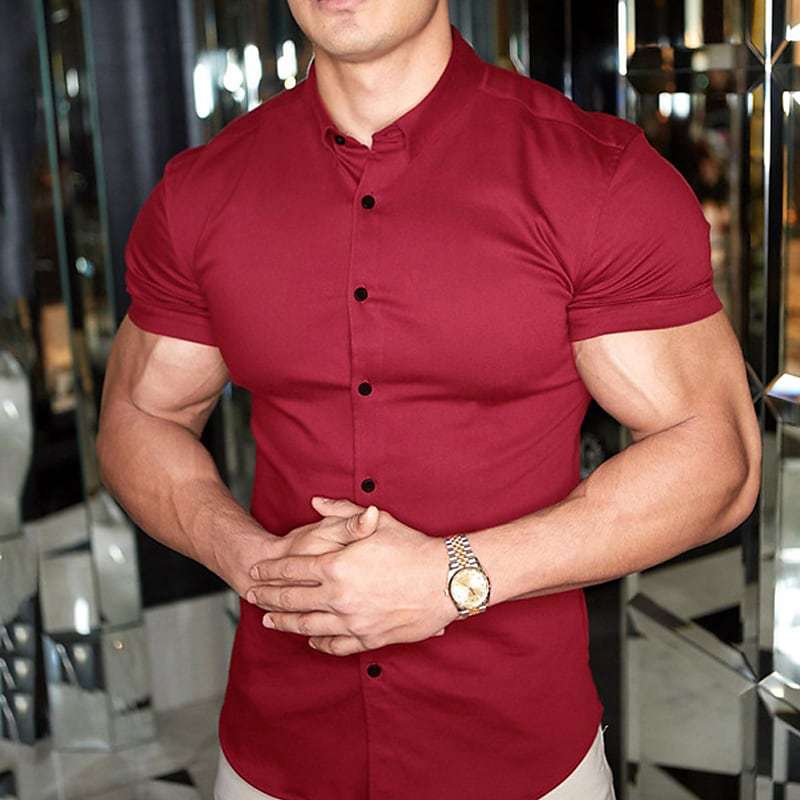 Men's Short Sleeve Button-Up Shirt with Spread Collar