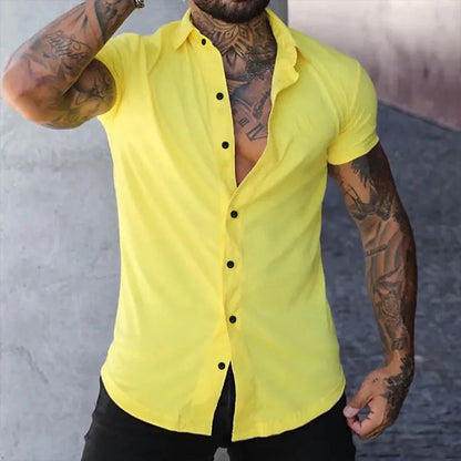 Men's Short Sleeve Button-Up Shirt with Spread Collar