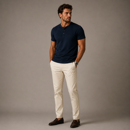 Men's Short Sleeve Henley T-Shirt with Button Placket