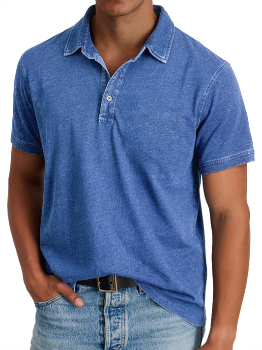 Men's Short Sleeve Polo Shirt with Classic Collar and Regular Fit