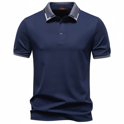 Men's Short Sleeve Polo Shirt with Contrast Trim and Slim Fit
