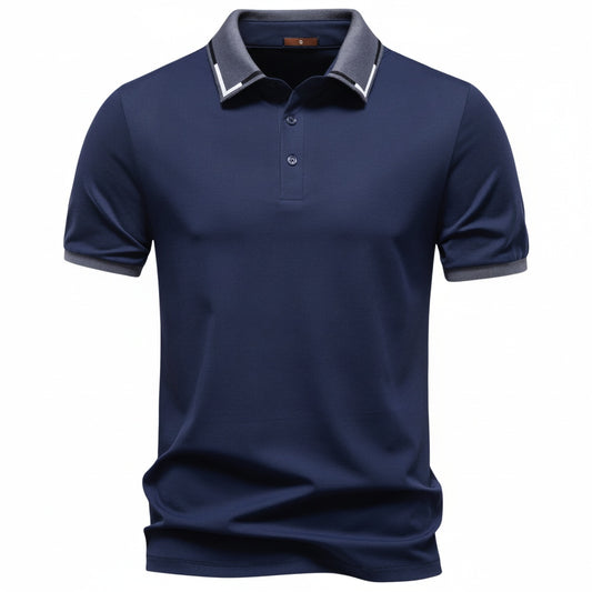 Men's Short Sleeve Polo Shirt with Contrast Trim and Slim Fit