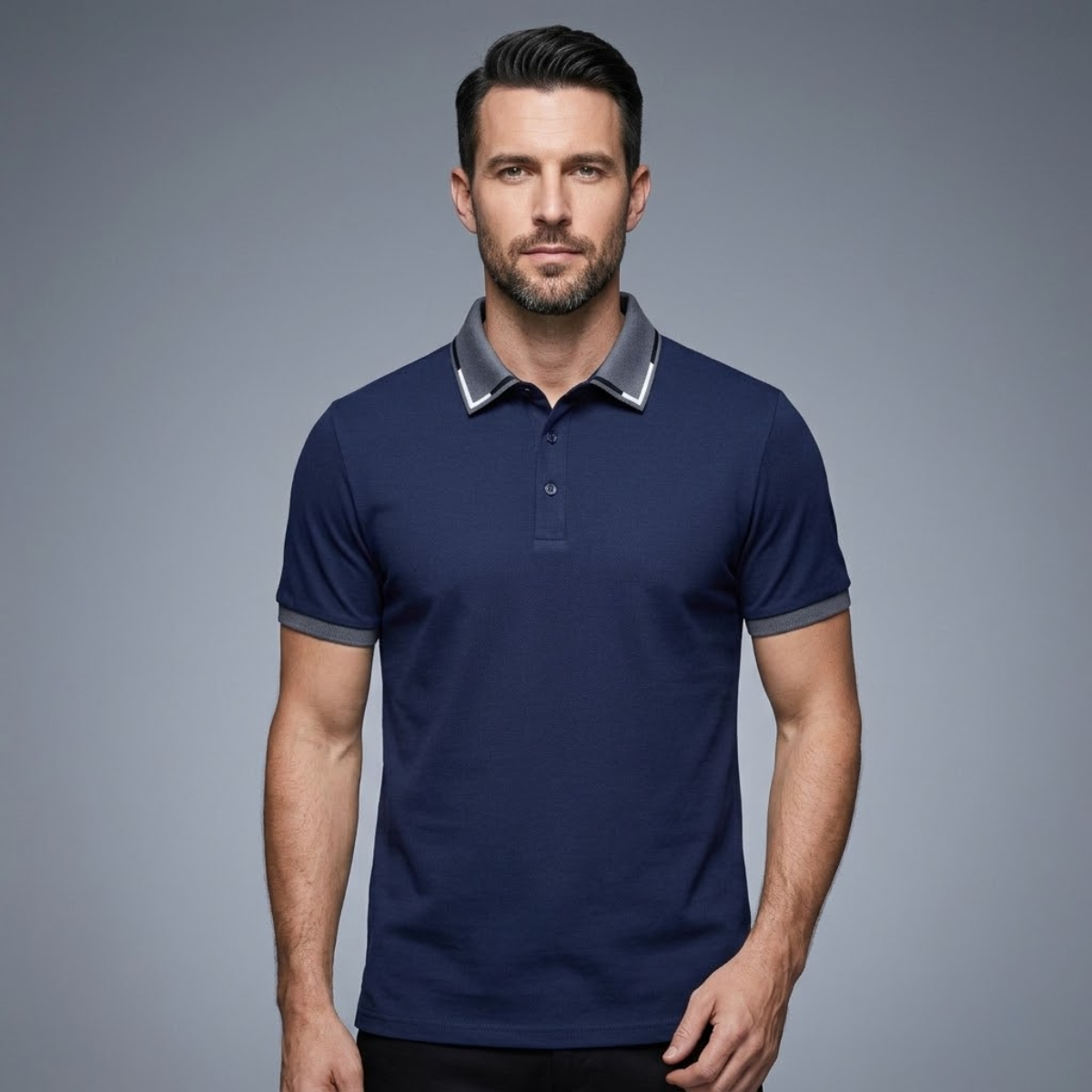 Men's Short Sleeve Polo Shirt with Contrast Trim and Slim Fit