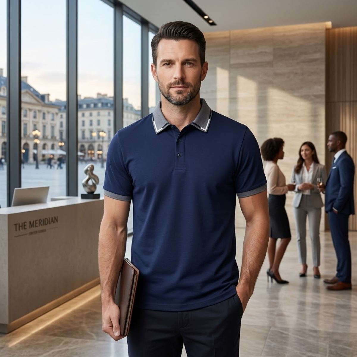 Men's Short Sleeve Polo Shirt with Contrast Trim and Slim Fit
