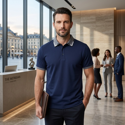 Men's Short Sleeve Polo Shirt with Contrast Trim and Slim Fit