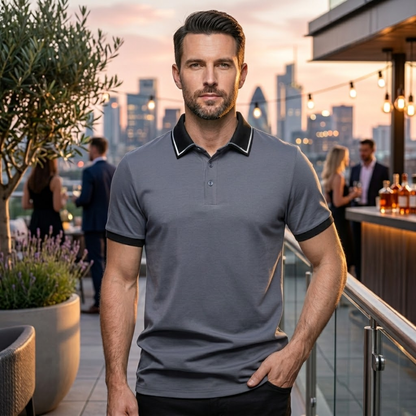 Men's Short Sleeve Polo Shirt with Contrast Trim and Slim Fit