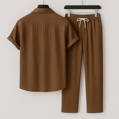 Men's Short Sleeve Shirt and Trousers Clothing Set with Drawstring Waist