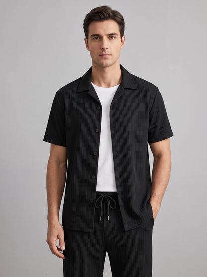 Men's Short Sleeve Shirt and Trousers Clothing Set with Drawstring Waist