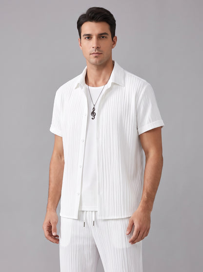 Men's Short Sleeve Shirt and Trousers Clothing Set with Drawstring Waist