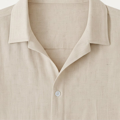 Men's Short Sleeve Shirt and Trousers Set with Camp Collar and Drawstring