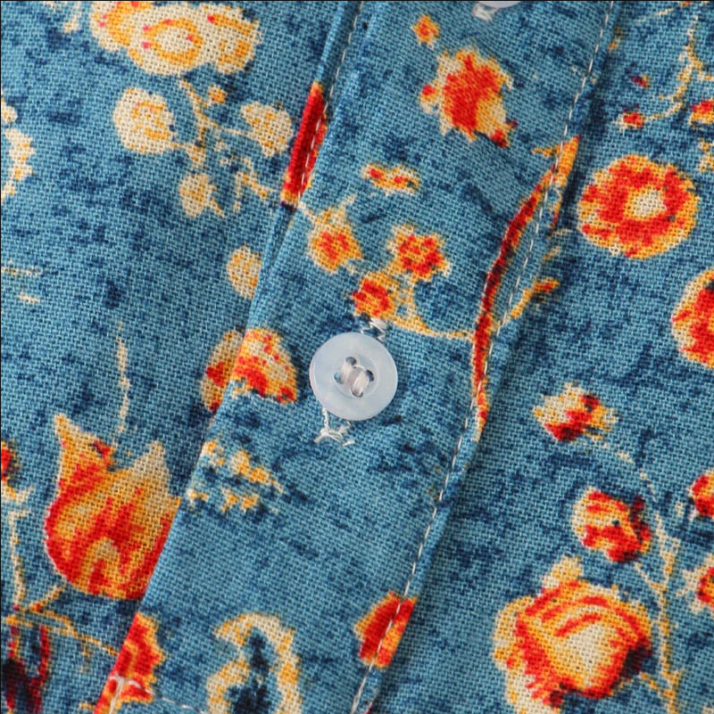 Men's Short Sleeve Shirt with Floral Print and Stand Collar