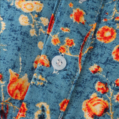 Men's Short Sleeve Shirt with Floral Print and Stand Collar