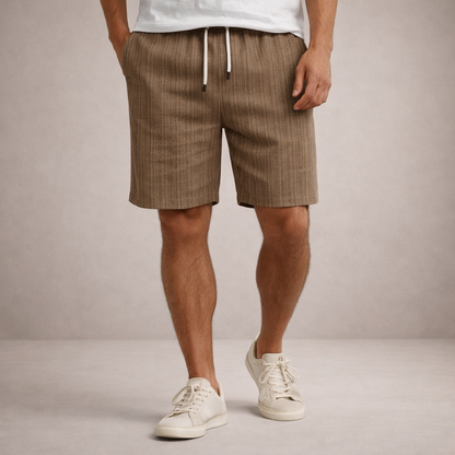 Men's Casual Shorts with Pinstripe Pattern and Drawstring Waist