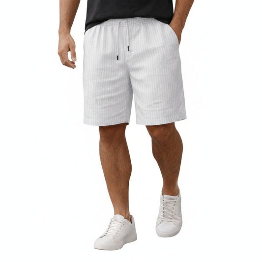 Men's Casual Shorts with Pinstripe Pattern and Drawstring Waist