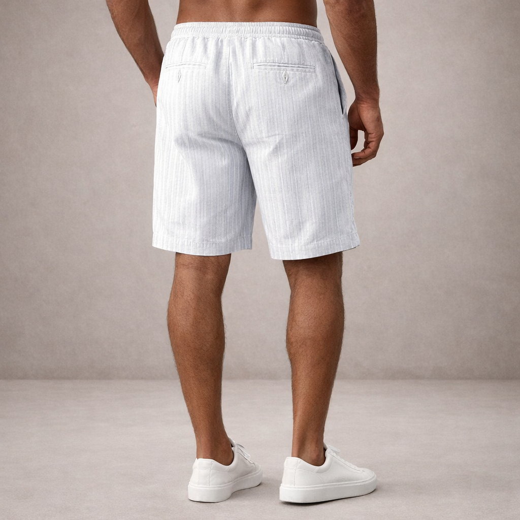 Men's Casual Shorts with Pinstripe Pattern and Drawstring Waist