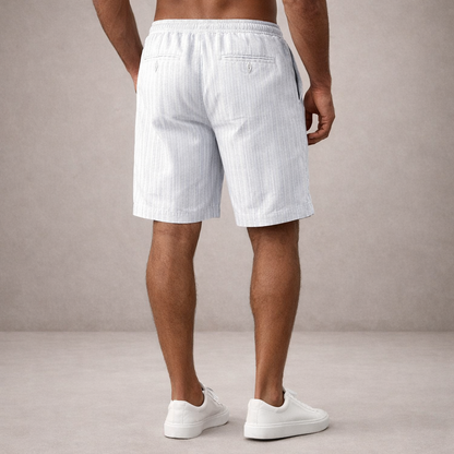Men's Casual Shorts with Pinstripe Pattern and Drawstring Waist