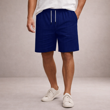 Men's Casual Shorts with Pinstripe Pattern and Drawstring Waist