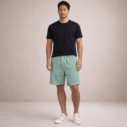 Men's Casual Shorts with Pinstripe Pattern and Drawstring Waist