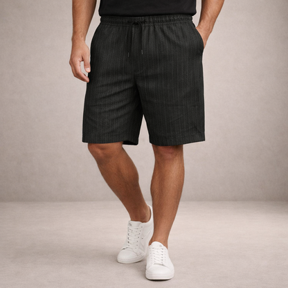 Men's Casual Shorts with Pinstripe Pattern and Drawstring Waist