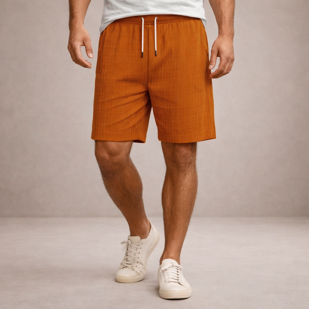 Men's Casual Shorts with Pinstripe Pattern and Drawstring Waist