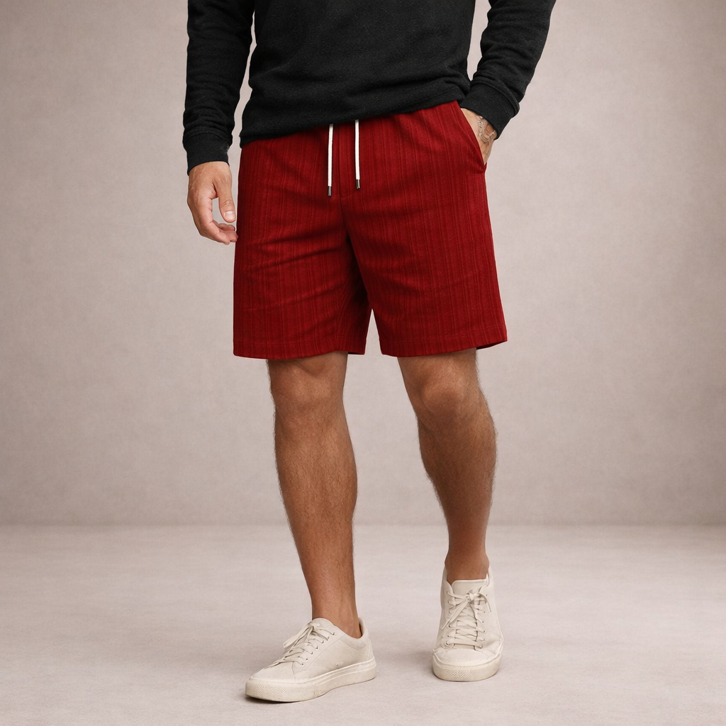 Men's Casual Shorts with Pinstripe Pattern and Drawstring Waist