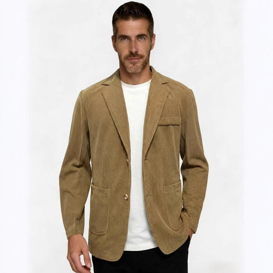 Men's Single-Breasted Blazer with Notch Lapel and Patch Pockets