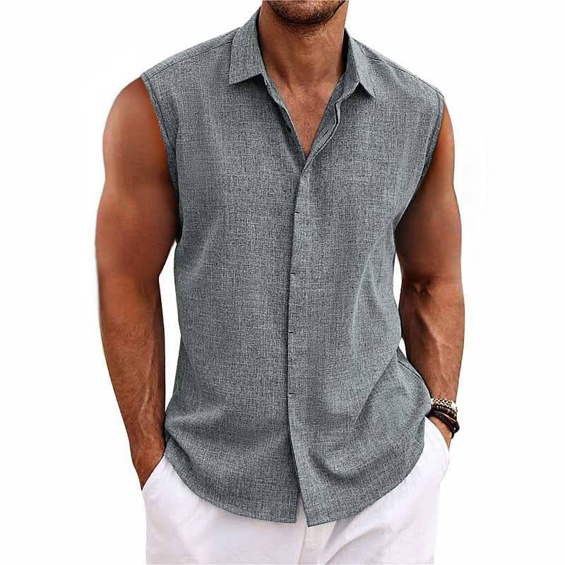 Men's Sleeveless Button-Up Shirt with Classic Collar