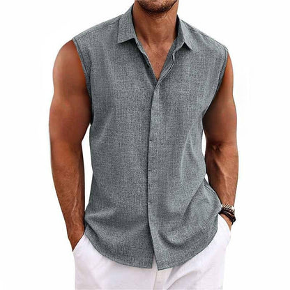 Men's Sleeveless Button-Up Shirt with Classic Collar