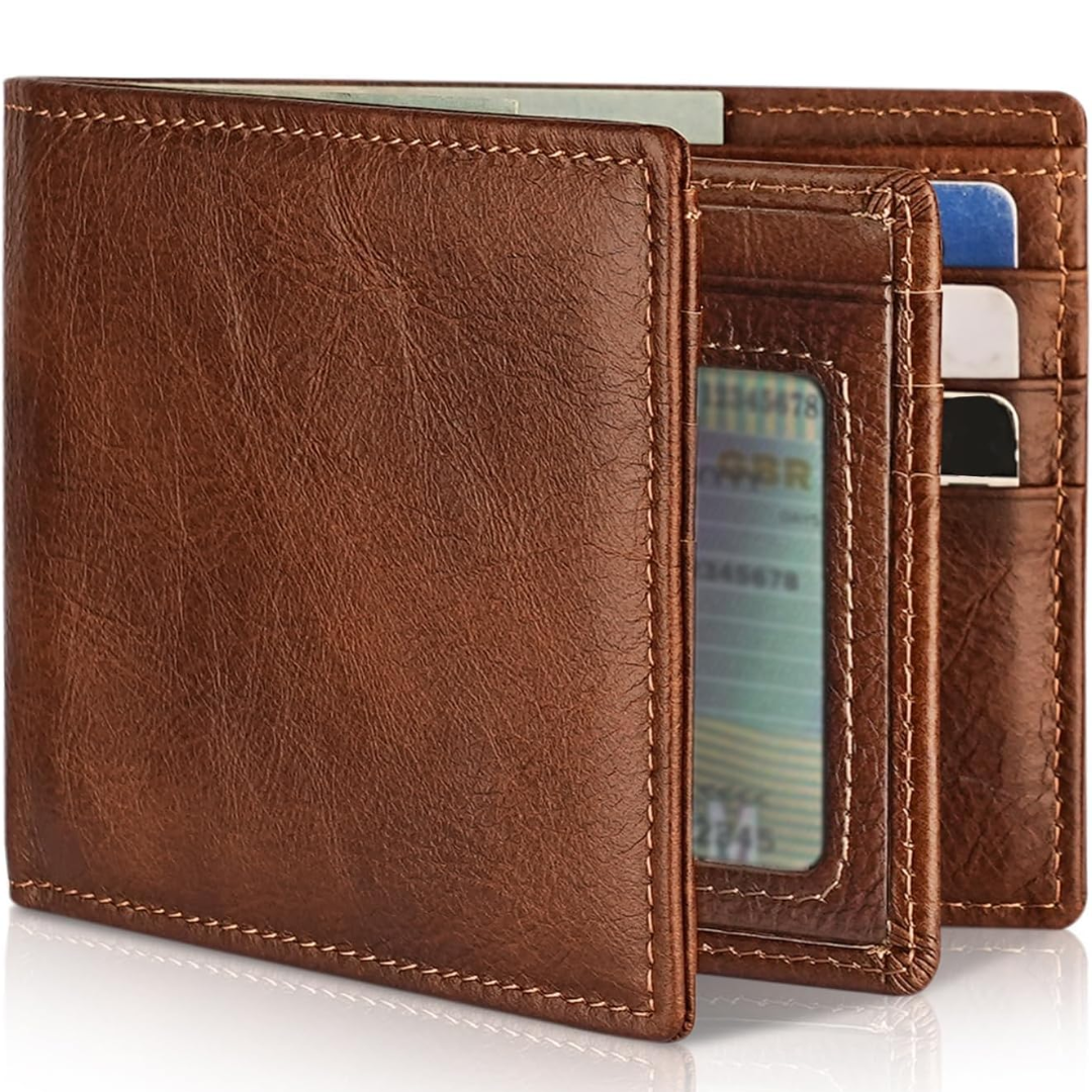 Men's Slim Bifold Wallet with RFID Blocking and ID Window