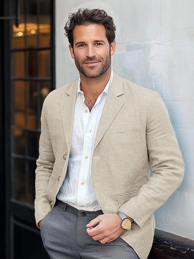 Men's Slim Fit Blazer with Notch Lapel and Button Closure