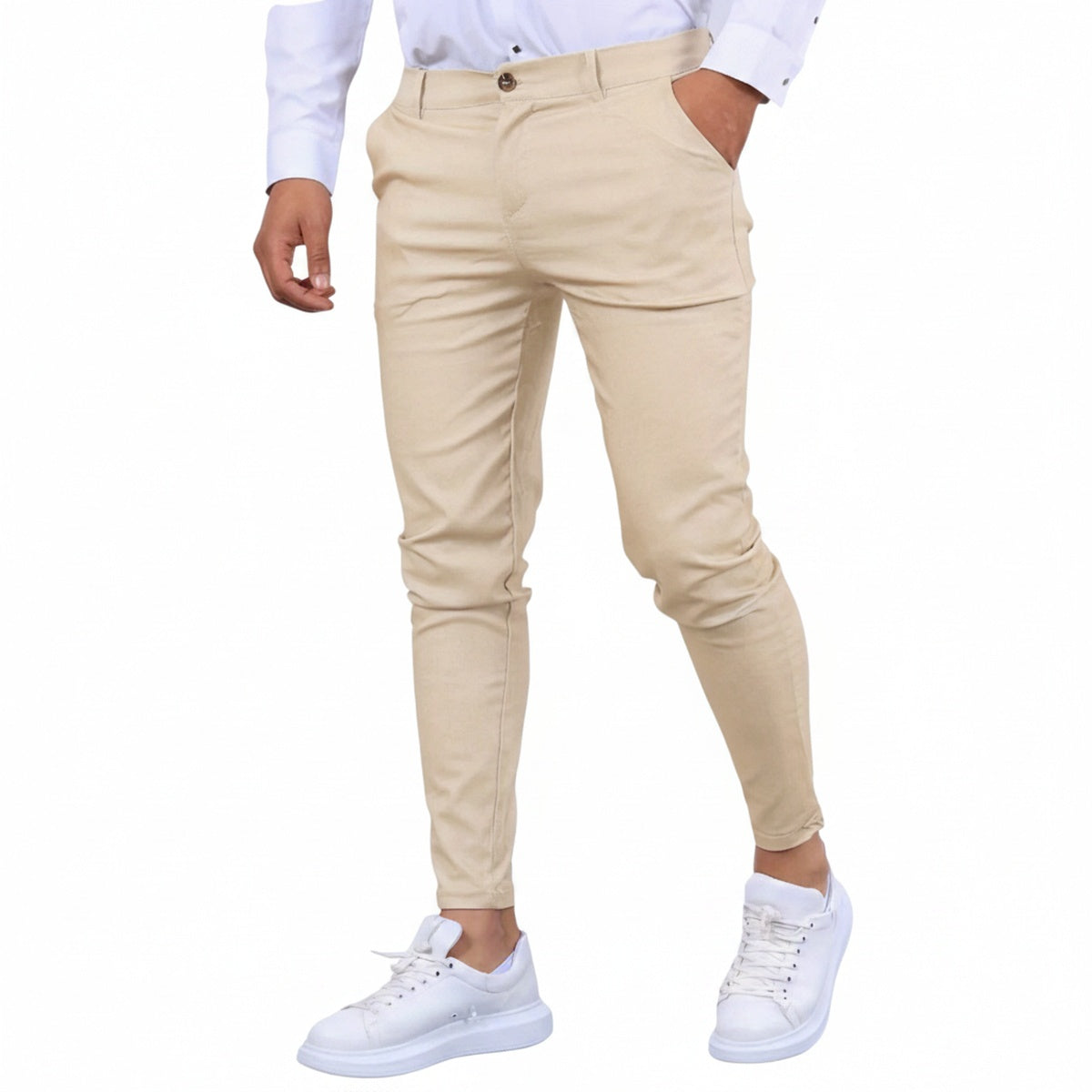Men's Slim Fit Chino Pants with Belt Loops and Mid-Rise Waistband