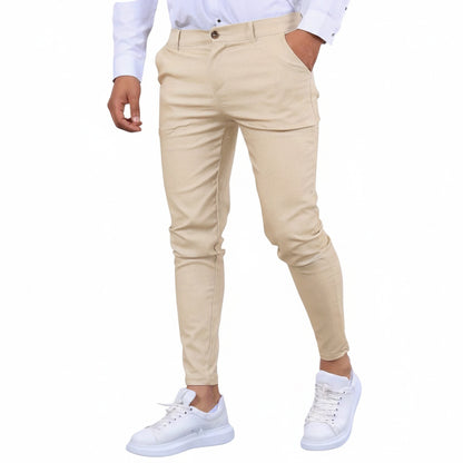 Men's Slim Fit Chino Pants with Belt Loops and Mid-Rise Waistband