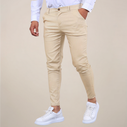 Men's Slim Fit Chino Pants with Belt Loops and Mid-Rise Waistband